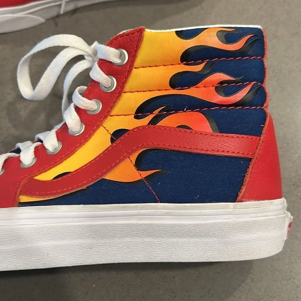 Vans Sk8-Hi Racer Leather and Canvas Sneaker in Awesome Red / True Blue